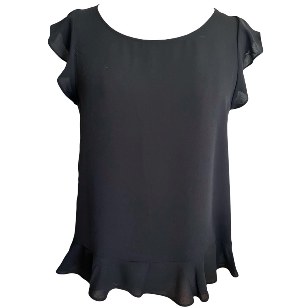 LOFT Black Flutter Sleeve Ruffle Hem‎ Blouse Size Medium